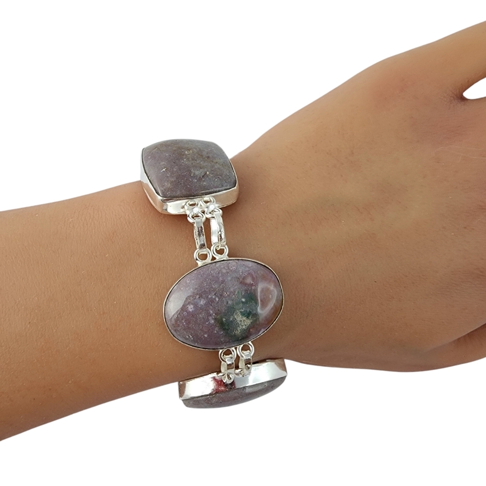 Dragon blood jasper silver gemstone bracelet chunky statement bracelet